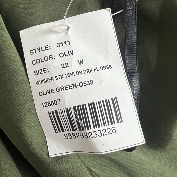 Dessy Collection Size 22 W Whisper Satin One Shoulder Drape Gown Olive Green NWT - Picture 7 of 10